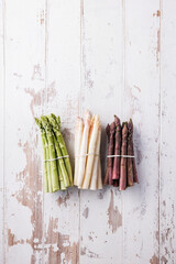 Green, purple and white asparagus