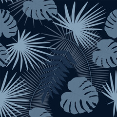 Tropical seamless background palm leaves. Natural beauty.