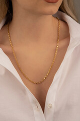 Silver and Gold Jewelry Necklace on Young Woman's Neck