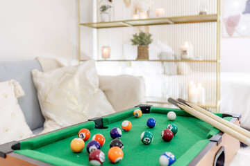 billiard table with balls - obrazy, fototapety, plakaty
