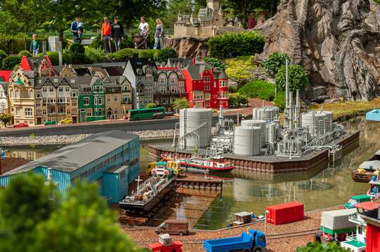 Billund, Denmark - June 26 2011: Lego model of a port scene at Legoland Billund.