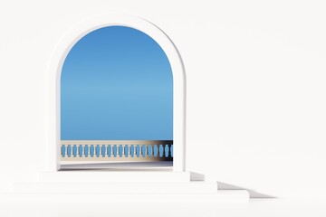 White wall with window. Empty space. 3D Render