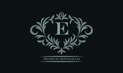 Exquisite logo design with letter E. Sign template for restaurant, royalty, boutique, cafe, hotel, heraldic, jewelry, fashion.