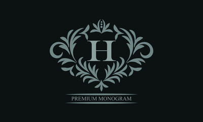 Exquisite logo design with letter H. Sign template for restaurant, royalty, boutique, cafe, hotel, heraldic, jewelry, fashion.