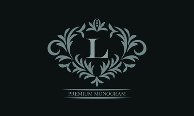 Exquisite logo design with letter L. Sign template for restaurant, royalty, boutique, cafe, hotel, heraldic, jewelry, fashion.