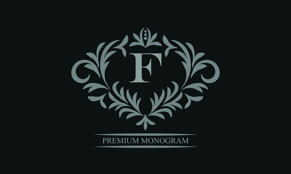 Exquisite logo design with letter F. Sign template for restaurant, royalty, boutique, cafe, hotel, heraldic, jewelry, fashion.