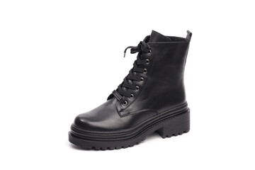 black winter boots on white background - Image