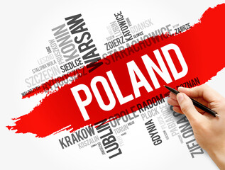List of cities and towns in Poland, word cloud collage, business and travel concept background