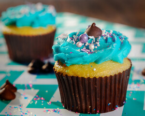 cupcake with icing and sprinkles