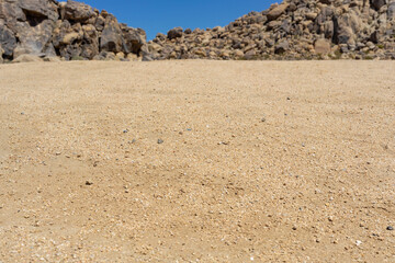 Close up view of sand with rocks in the Mojave Desert