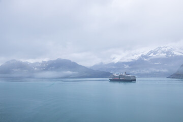 Cruise ship floating through Glacier Bay, Alaska