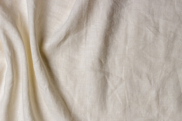 Abstract linen fabric texture background. Crumpled off white natural linen organic eco textiles...