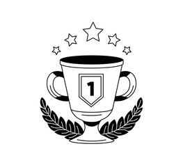Trophy cup sign with stars and laurel wreath. Suits for logo, emblem, visit card, document template.