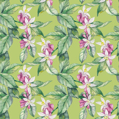 watercolor lemon flowers seamles pattern