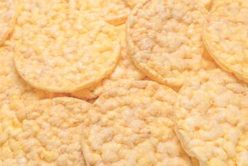 Rice wafers background, top view.