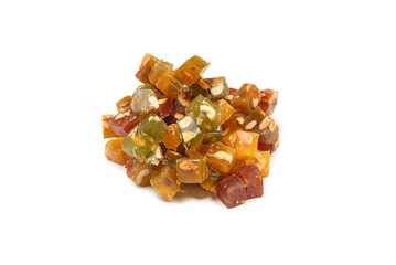 Turkish traditional delight with nuts isolated on white background.