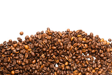 Coffee beans on a white background. Top view.