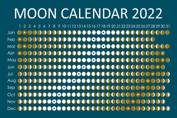 2022 Moon calendar. Astrological calendar design. planner. Place for stickers. Month cycle planner mockup. Isolated black and white background