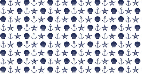 Maritimes Muster aus Anker, Muschel und Seestern