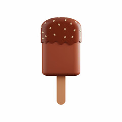 Chocolate ice cream 3d illustration isolated on white. Ice cream illustration