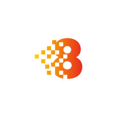 Colorful number 8 sign fast pixel dot logo. Number eight pixel art. Integrative pixel movement. Creative messy technology icon. Modern icon creative ports.