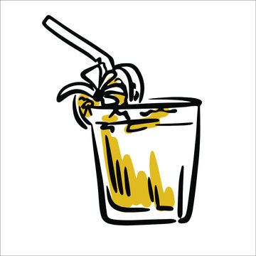 Vector illustration of a cocktail with straw and decor