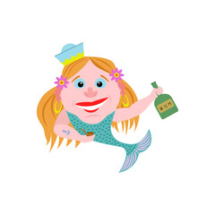 cheerful mermaid, character satirical illustration water nymph 