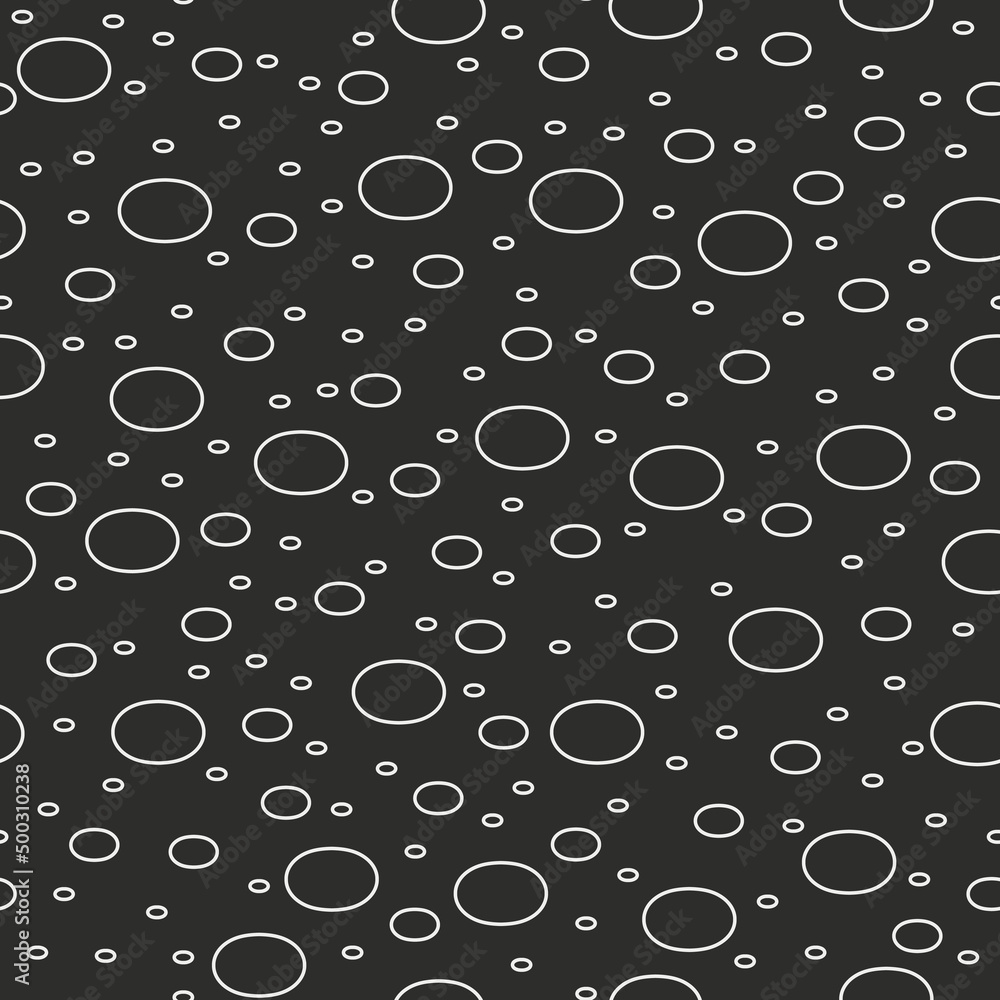Aufkleber ovals are white, empty inside. black background and bubbles seamless pattern.