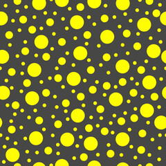 Yellow polka dot. Vector yellow from balls of circles. Seamless primitive decor pattern.