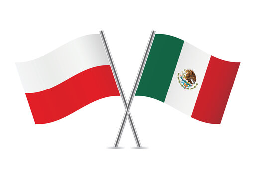 Poland and Mexico crossed flags. Polish and Mexican flags are on white background. Vector icon set. Vector illustration.