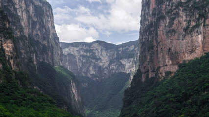 mountains and clouds of the Sumidero canyon in Chiapas, México.