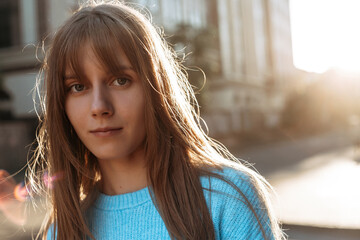Romantic pretty blonde woman looking at camera 