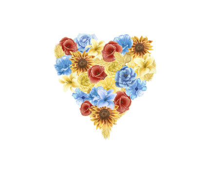 Watercolor heart in the colors of the Ukrainian flag. With Ukraine in the heart. Illustration isolated on a white background for your design in support of Ukraine.
