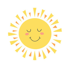 Childish Sun Cartoon. Summertime icon. Vector illustration