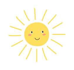 Childish Sun Cartoon. Summertime icon. Vector illustration