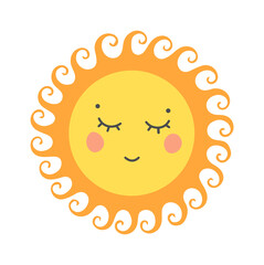 Childish Sun Cartoon. Summertime icon. Vector illustration