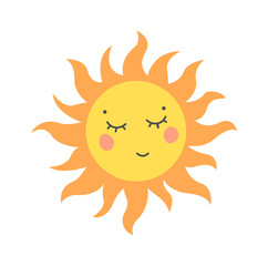 Childish Sun Cartoon. Summertime icon. Vector illustration
