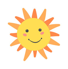 Childish Sun Cartoon. Summertime icon. Vector illustration