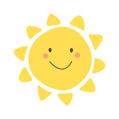 Childish Sun Cartoon. Summertime icon. Vector illustration