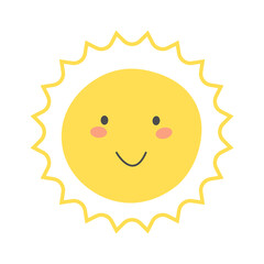 Childish Sun Cartoon. Summertime icon. Vector illustration