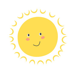 Childish Sun Cartoon. Summertime icon. Vector illustration