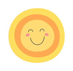 Childish Sun Cartoon. Summertime icon. Vector illustration