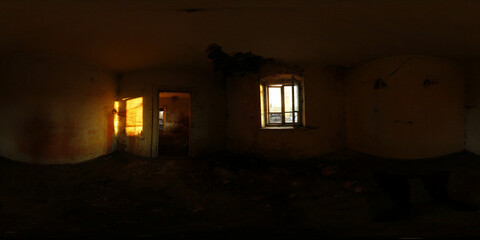 Fototapeta na wymiar Abandoned building with a lot of dirt HDRI Panorama