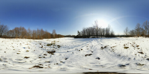 European fields covered with snow HDRI Panorama