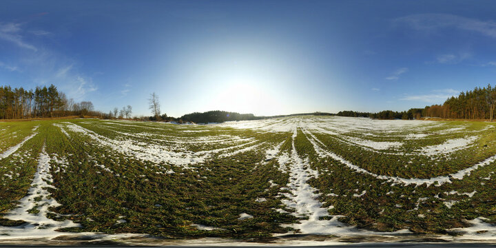 European fields covered with snow HDRI Panorama