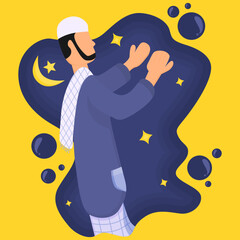 Muslim prayer at the night flat illustration. Vector Muslim prayer in flat illustration.