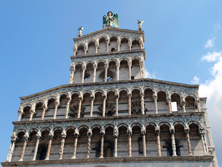 San Michele in Foro church - Lucca , Tuscany. San Michele in Foro is a Roman Catholic basilica church in Lucca. It was built over the former Roman forum. It is dedicated to Archangel Michael.