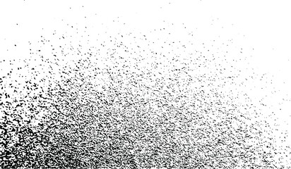 Small uneven spots and particles of debris. Abstract vector texture. Distressed uneven background. Grunge texture overlay with fine grains isolated on white background. Vector illustration. EPS10.