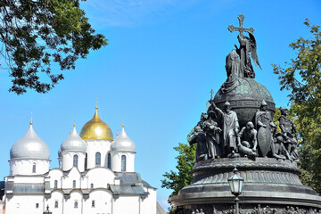 Fototapeta na wymiar Sofia cathedral and monument for Russia millennium in Veliky Novgorod