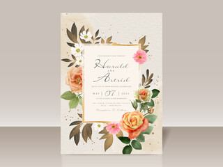 Beautiful hand drawn roses wedding invitation card